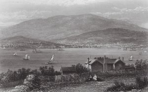 Australien: Hobart Town, Tasmanien (Gravur) von J. C. Armytage