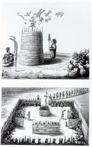 Die Hütte des Propheten und Medawisos aus einem Buch von Henry Schoolcraft (1793-1864) von J. C. Tidball