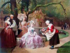 Kaiserin Eugenie erhält einen Blumenstrauß von einem Bauernmädchen von J Carand