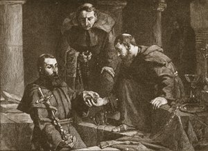 Schatzversteck bei der Unterdrückung eines Klosters, Illustration aus The Church of England: A History for the People von H.D.M. Spence-Jones, veröffentlicht um 1910 Lithografie Sepia Foto von J. Cooke