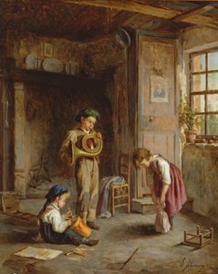 Jungen mit Waldhorn und Trommel, 19. Jahrhundert