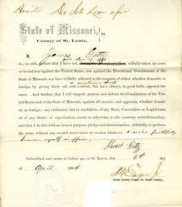 Treueeid von James Getty aus Missouri, County of St. Louis