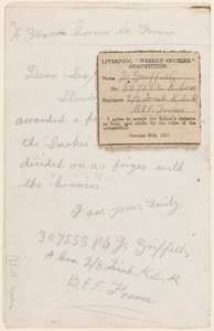 Brief an den Wettbewerbsredakteur des Liverpool Weekly Courier, 1917