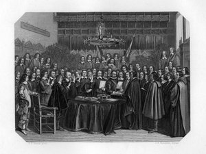 Der Schwur des Ratifizierungsvertrags von Münster, 1648 um 1870 von J. H. Rennefeld