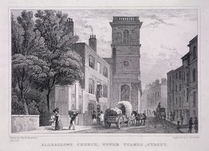 All Hallows the Great, London, um 1829 von J Hinchcliff