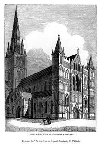 Nordwestansicht der Kathedrale von Salisbury, 1843 von J. Jackson