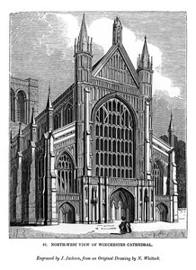 Nordwestansicht der Kathedrale von Winchester, 1843 von J. Jackson