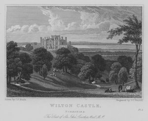 Wilton Castle, Yorkshire, Der Sitz von Sir John Lowther, Baronet, MP (Stich) von John Preston Neale
