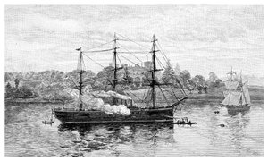 Regierungshaus und HMS Nelson, Sydney, New South Wales, Australien, 1886