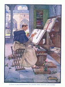In den Klöstern wurden Bücher geschrieben und kopiert, aus Englische Literatur, veröffentlicht von T C & EC Jack, ca. 1920