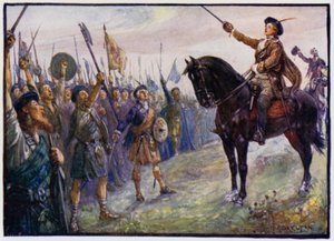 Der 25-jährige Bonnie Prince Charlie spricht zu seinen Truppen, Jakobitenaufstand von 1745