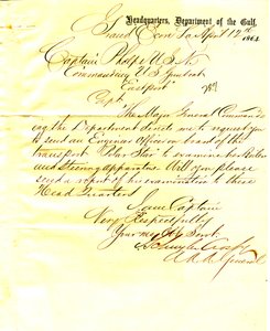 Brief von J. Schuyler Crosby, Grand Ecore, Louisiana, an Seth Ledyard Phelps, Kommandant der U. S. S. Eastport, 12. April 1864 von J. Schuyler Crosby