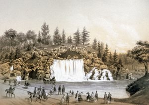 Der Wasserfall im Bois de Boulogne, ca. 1860 (Lithografie) von J. Walter