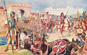 Das Römische Reich - eine Kolonne von Soldaten überquert eine Brücke von J. Williamson