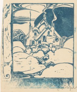 Haus mit rauchenden Schornsteinen in Hügellandschaft von Jac Jongert (signed by artist)