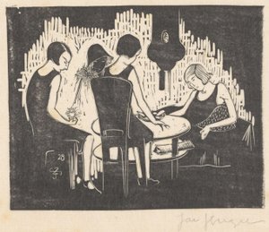 Vier Frauen sitzen an einem Tisch von Jac Jongert (signed by artist)