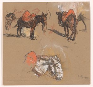 Studien von Eseln und einem Maultier auf dem Grote Markt in Tanger von Jac van Looij (signed by artist)