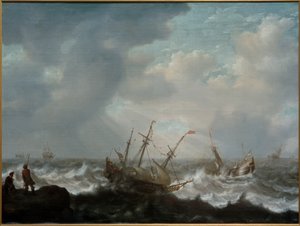 Dreimaster und andere Schiffe auf stürmischer See