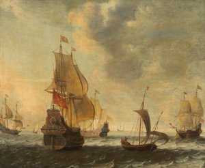 Niederländische Schiffe bei lebhaftem Wind von Jacob Adriaensz. Bellevois