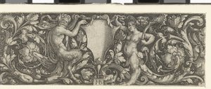 Fries mit einem Schild, getragen von einem männlichen und einem weiblichen Satyr von Jacob Binck (signed by artist)