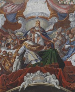 Die Kaiserkrönung Karls des Großen durch Papst Leo III. im Jahr 800, 1724 von Jacob Carl Stauder