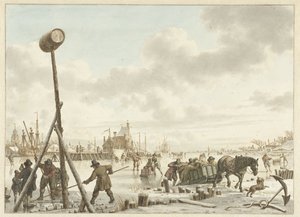Aktivität auf dem Eis bei der Stadtmauer von Veere