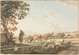 Pastorale Landschaft mit Dorf, 1799 von Jacob Cats