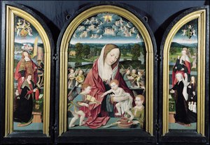Jungfrau und Kind mit musizierenden Engeln und der Familie Sampsons-Coolen, Triptychon, 1500-1525