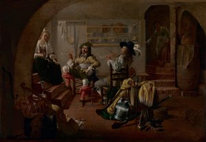 Innenraum mit Soldaten und Frauen, ca. 1650
