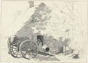 Milchwagen mit Pferd vor einem Bauernhof von Jacob Ernst Marcus