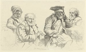 Studienblatt mit drei alten Männern und einer jungen Frau von Jacob Ernst Marcus