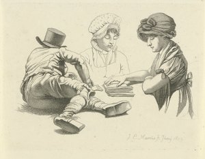 Studienblatt mit einem liegenden Mann und zwei Damen von Jacob Ernst Marcus