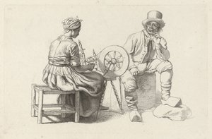 Studienblatt mit einer Frau am Spinnrad und einem sitzenden Mann von Jacob Ernst Marcus