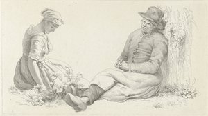 Studienblatt mit einem sitzenden Mann und einer jungen Frau von Jacob Ernst Marcus