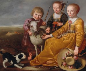 Drei Kinder mit einer Ziege und einem Hündchen in einer Landschaft, 1639 von Jacob Gerritsz Cuyp
