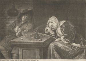 Mann und seine Frau schlafen am Tisch von Jacob Gole