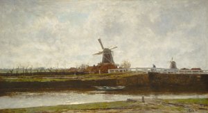 Ansicht der Mühle und Brücke am Noordwest Buitensingel in Den Haag, 1873