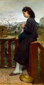 Strickendes Mädchen auf einem Balkon, Montmartre
