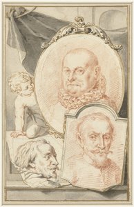 Porträts von Roelant Savery, Frans Snijders und Theodoor Rombouts von Jacob Houbraken