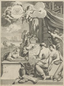 Seidenhandel und allegorische Figuren