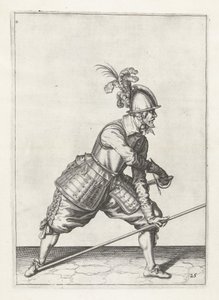 Soldat mit Lanze zieht sein Schwert, um 1600