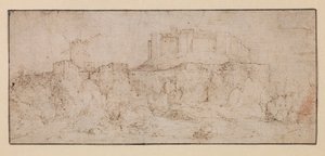 Landschaft mit einer Burg auf einem Felsen