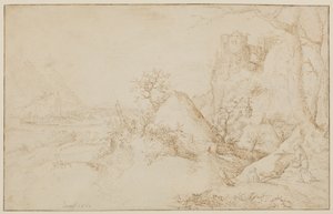 Landschaft mit zwei Bauern und einem Hund, ca. 1525-69 von Jacob I Savery