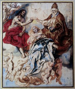Krönung der Jungfrau durch die Heilige Dreifaltigkeit Aquarell und Gouache von Jacob Jordaens (1593-1678) 17. Jahrhundert Paris, Louvre Museum