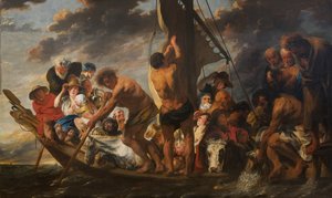 Der Apostel Petrus findet das Tributgeld im Maul des Fisches. Auch genannt "Die Fähre nach Antwerpen", ca. 1623 von Jacob Jordaens