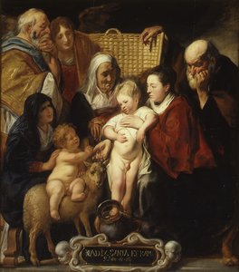 Die Heilige Familie mit der Heiligen Anna und dem jungen Johannes dem Täufer und seinen Eltern, frühe 1620er und 1650er Jahre von Jacob Jordaens