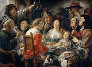 Der König trinkt, oder Familienmahl am Fest der Epiphanie von Jacob Jordaens