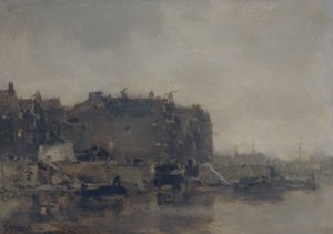Häuser an der Prins Hendrikkade, Amsterdam, an einem nebligen Tag von Jacob Maris