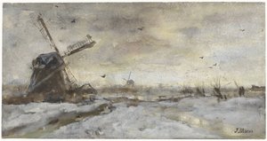 Landschaft mit Mühle im Schnee von Jacob Maris