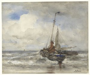 Zwei Fischerboote am Strand von Jacob Maris